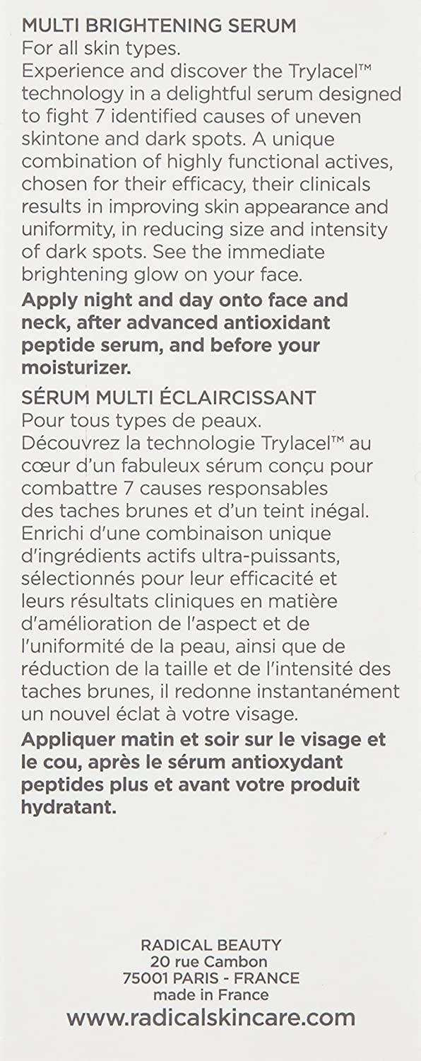Radical Skincare Multi Brightening Serum - Fights 7 Causes of Uneven Skin Tone, Tightens & Brightens Skin - For All Skin Types Including Sensitive Skin - Paraben & Cruelty Free (1 oz)