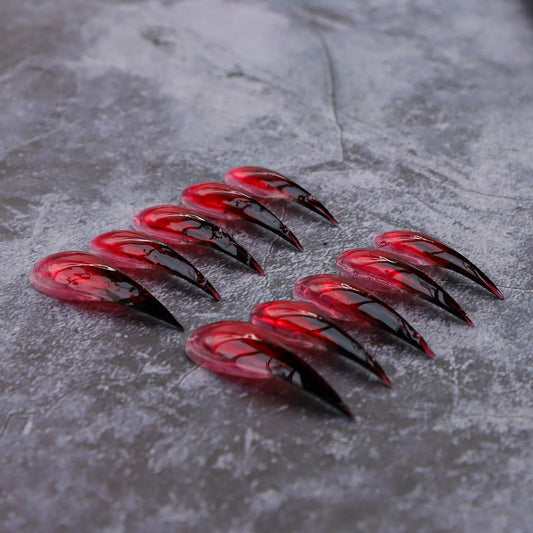 Handmade Press on Nails Long Fake Nails Bloody Black Red Gradient 3D Eagle Claw Design Thickened Goth Acrylic False Nail Long Curved Stiletto Full Cover Eagle Claw Art Glue on Nail for Women（Size M）