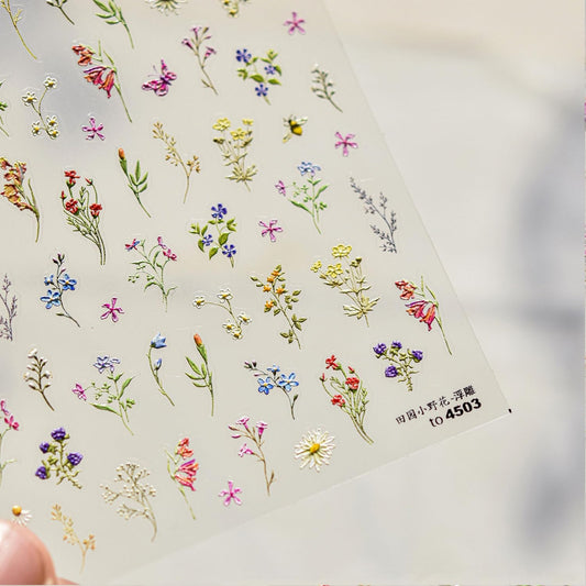 Flower Nail Stickers 5D Embossed Nail Decals Spring Floral Nail Art Stickers Design Nails Supplies Spring Plant Manicure Decoration for Women