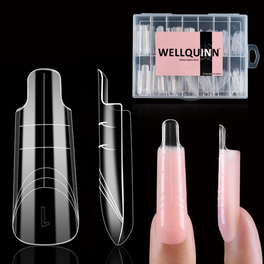 Wellquinn Square (Sculpted) Poly Gel Dual Nail Forms, Medium Long Reusable Full Cover Acrylic Builder Solid Hard Gel Polygel Extension Nail Molds 14 Sizes 140 Pcs, Set for Salon & DIY