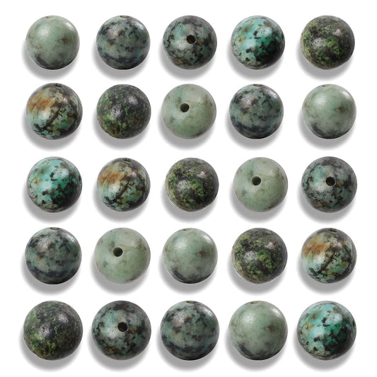 NITOPUPU 100Pcs 8mm Natural Smooth African Turquoise Gemstone Beads Round Loose Stone Beads for Jewerly Making with Crystal Stretch Cord
