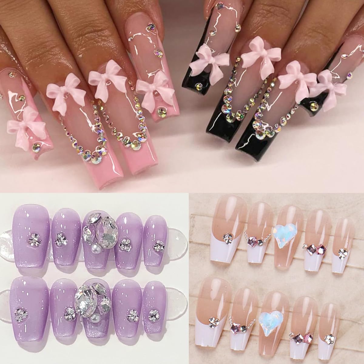 15 Grids Nail Art Decorations Set - 3D Bow Heart Butterfly Flower Charms, Glitter Sequins, Rhinestones & Pearls, Pink White Gold Nail Jewelry Kit for Acrylic Nails, DIY Manicure Accessories for Women