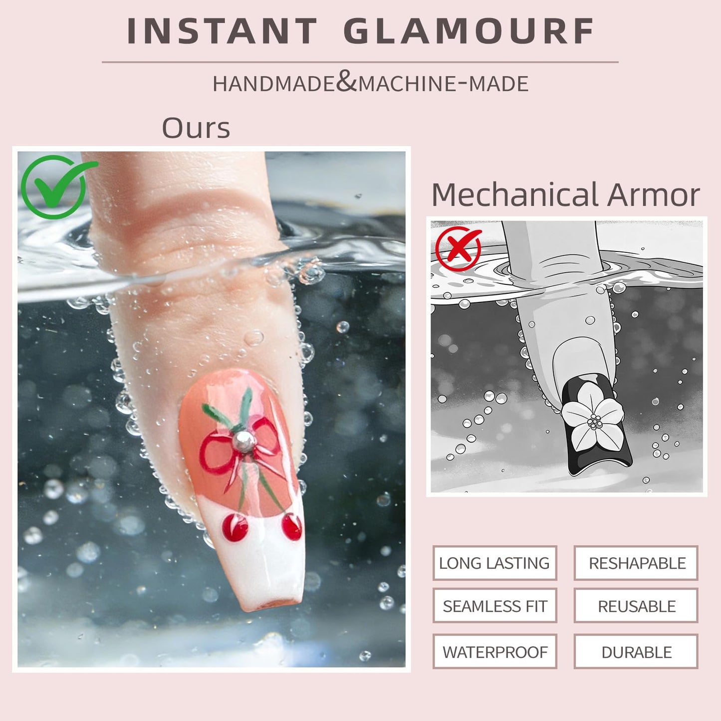 Nude Pink Handmade Press On Nails – Long Coffin French Leopard Print & Floral Rhinestone Design | Thick Acrylic Full-Coverage False Nails Spring Pattern (M-10PCS)
