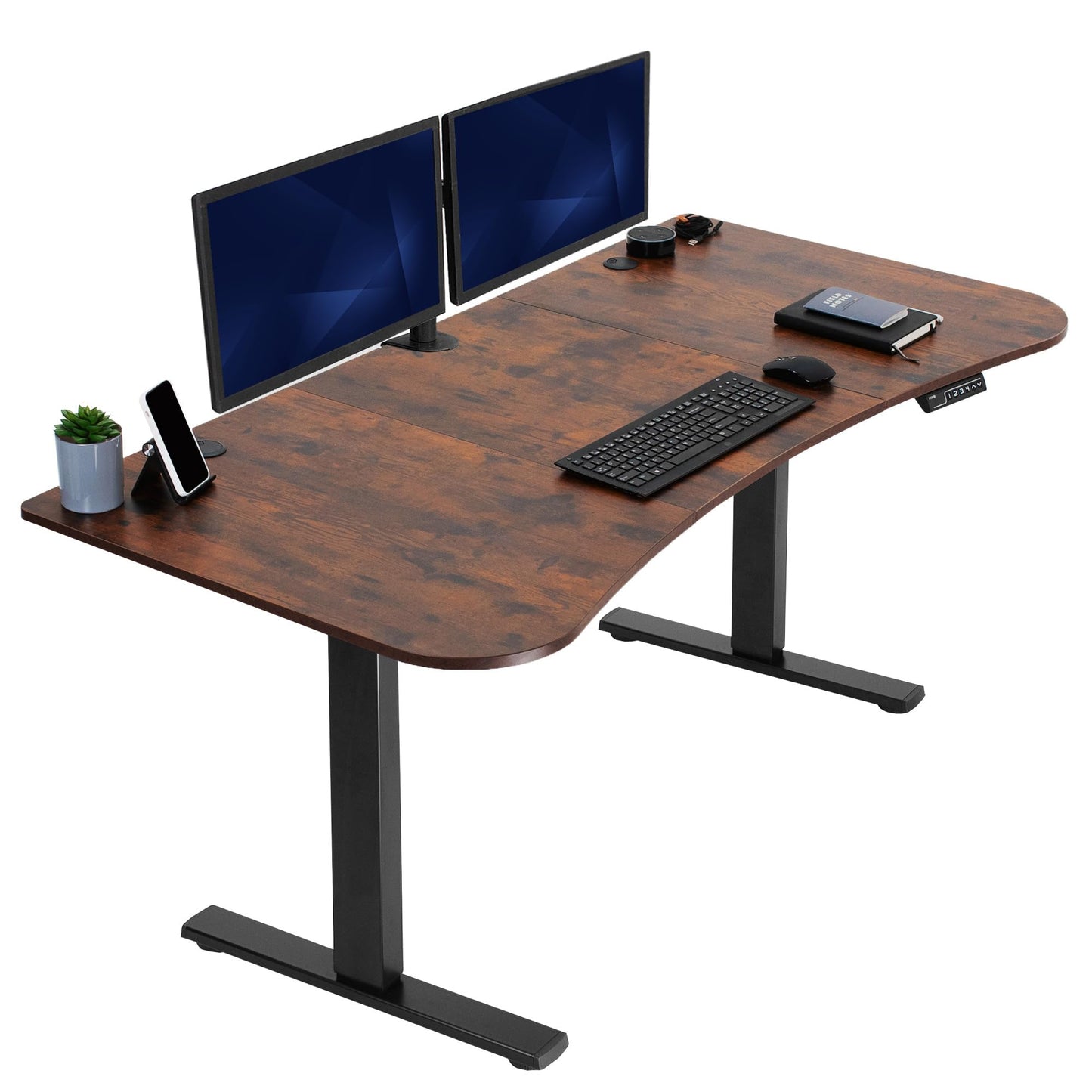 VIVO Electric 63 x 32 in Rustic Standing Desk, Memory Height Adjustment, 1B Series, Holds 220 lbs, Vintage Brown Top Black Frame, DESK-KIT-1B1N