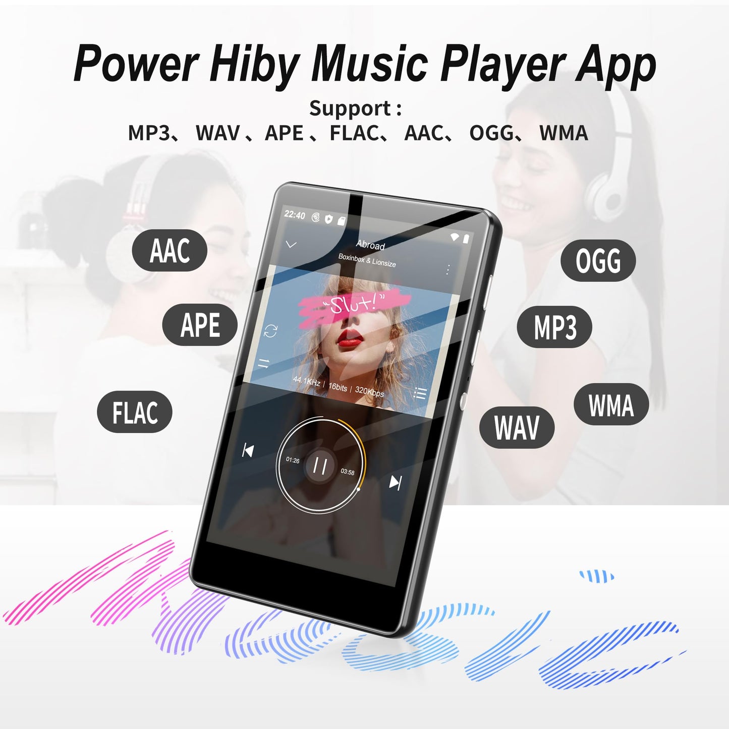 80GB MP3 Player with Bluetooth and WiFi, SWOFY Music Player with Spotify,Pandora,Amazon Music, M503Pro 4.0-inch Touch Screen Android MP4 MP3 Player for Kids with Libby,Audible,Spotify Kids,FM Radio