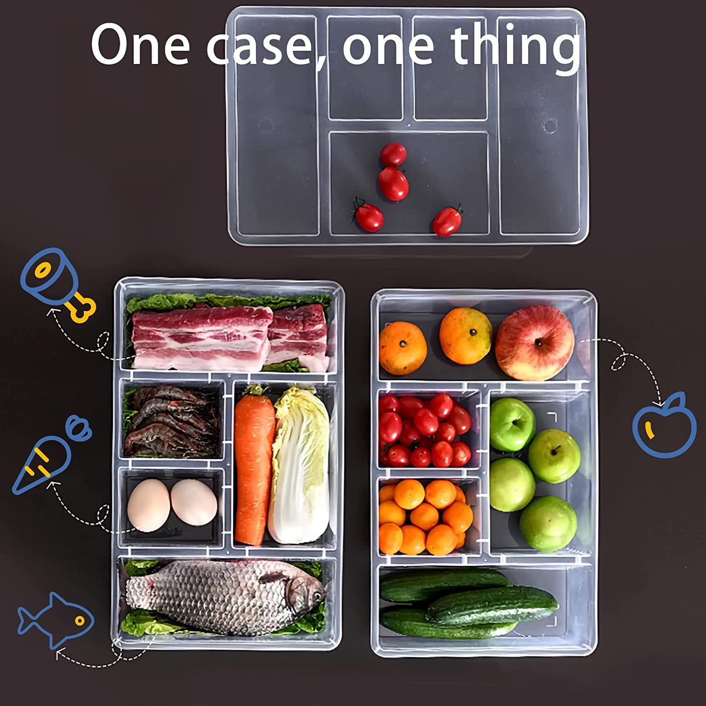 Eanpet 2Pack Veggie Tray with Lid 5 Compartment Food Container with Dividers Large Serving Tray Travel Snack Containers Stackable Produce Saver Snackle Box for Fruit,Vegetable,Salad,Meal
