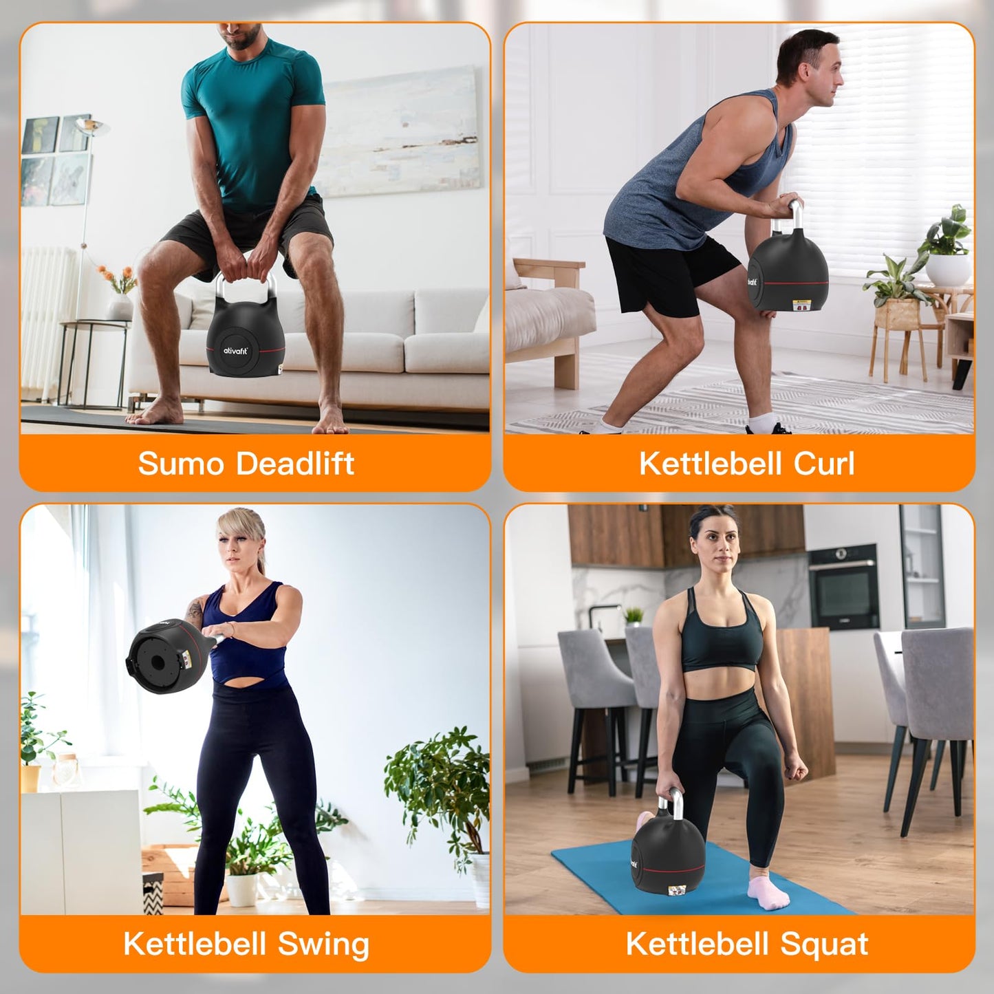 Ativafit 7 in 1 Adjustable Kettlebell 5-44lbs Adjustable Kettlebell with Solid Aluminum Handle Quick Adjustment Weights With Safety Locking Systerm Space Saving Strength Training For Women and Men Full Body Home Gym Workout