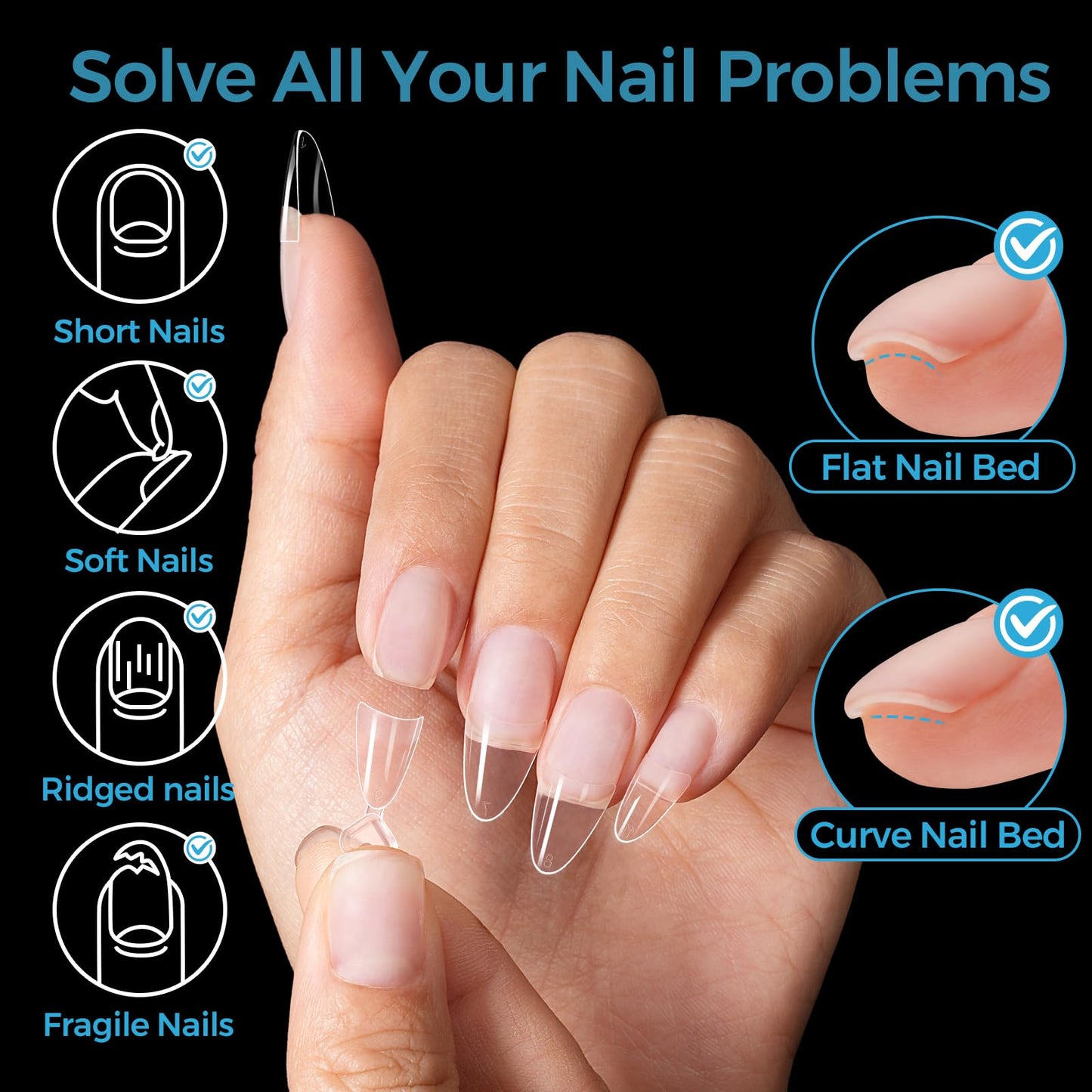 TOMICCA Medium Almond Nail Tips Half Cover 504Pcs