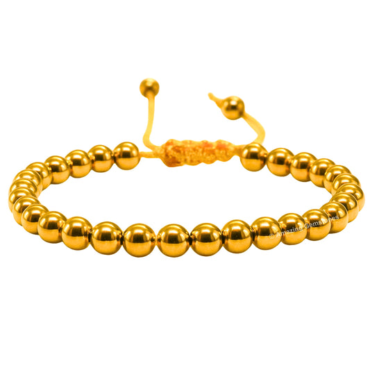 Golden Hematite Bracelet for Women Men's Gifts - Protection Healing Crystal Bracelet - 6mm Gemstone Beaded Adjustable Bracelet Pulseras Para Hombres Mujer Stocking Stuffers