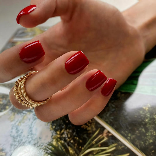 Wine Red Press On Nails Short Square, Natural Gel Nails Glue on Fall Colors 2025 Trendy Acrylic Nails Press ons Featured Protective Coat Thick Reusable Fake Nails 24Pcs Short Coffin Nails