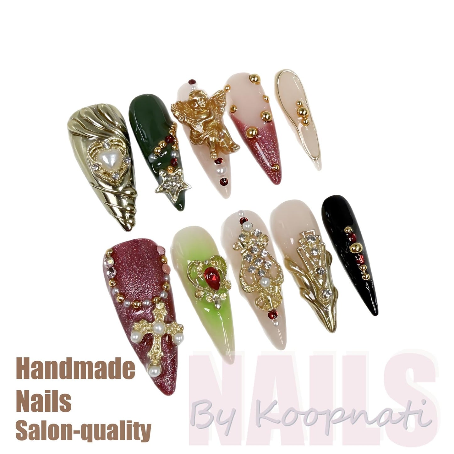 Handmade 3D Nail Art Press Ons Homemade Press On Nails French Tip With 3D Pink Star Flower Design Fake Nail For Women M