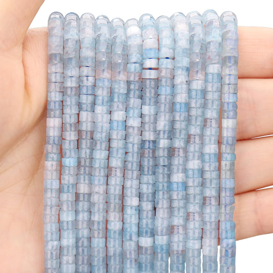 BONNY BOXX 150PCs Natural Aquamarine Spacer Beads, Loose Semi Precious Flat Round Gemstone Heishi Disc Stone Beads for Beading Jewelry Making 4mm*2mm