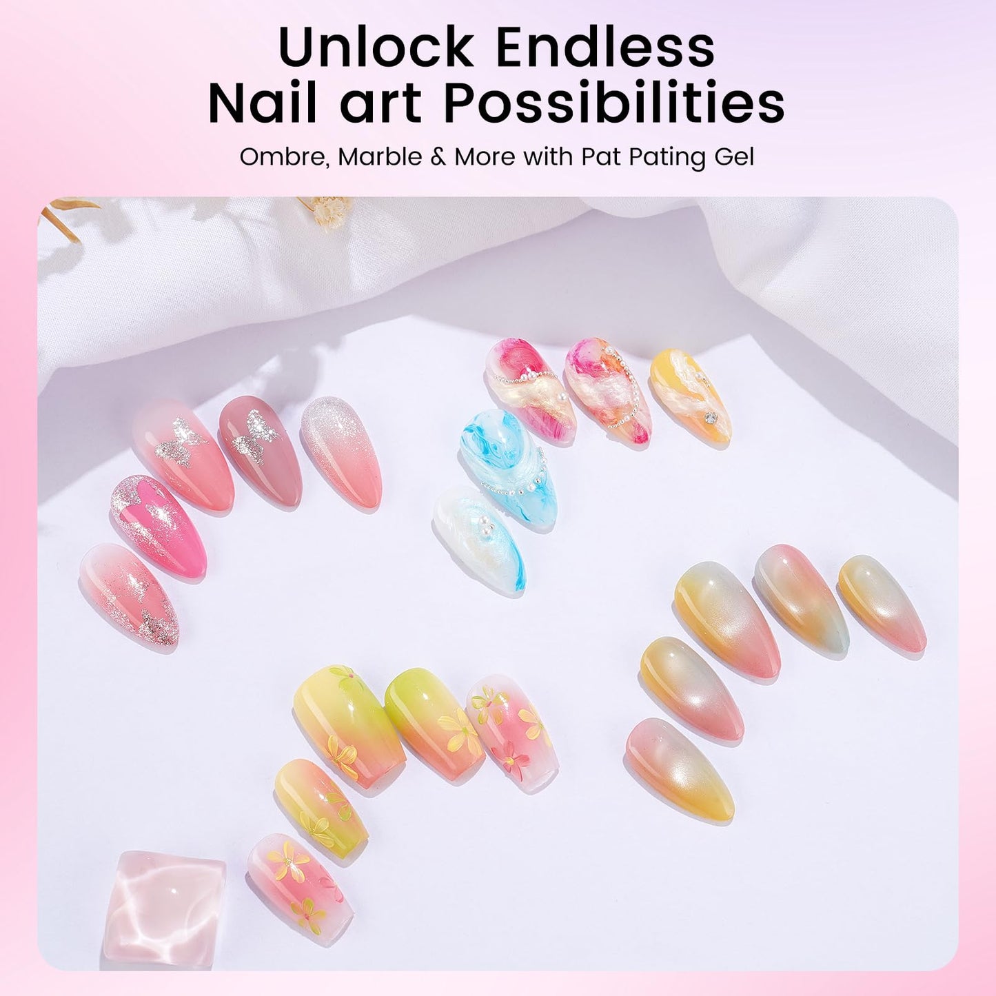 Patting Gel Polish Pallete Kits: 70 Colors Sponge Ombre Gel Pat Paint for Nails- Gradient Painting Nail Palette for Patting French, Blush, Stripper, Aura Nails with Base Top Coat (UV Curing Needed)