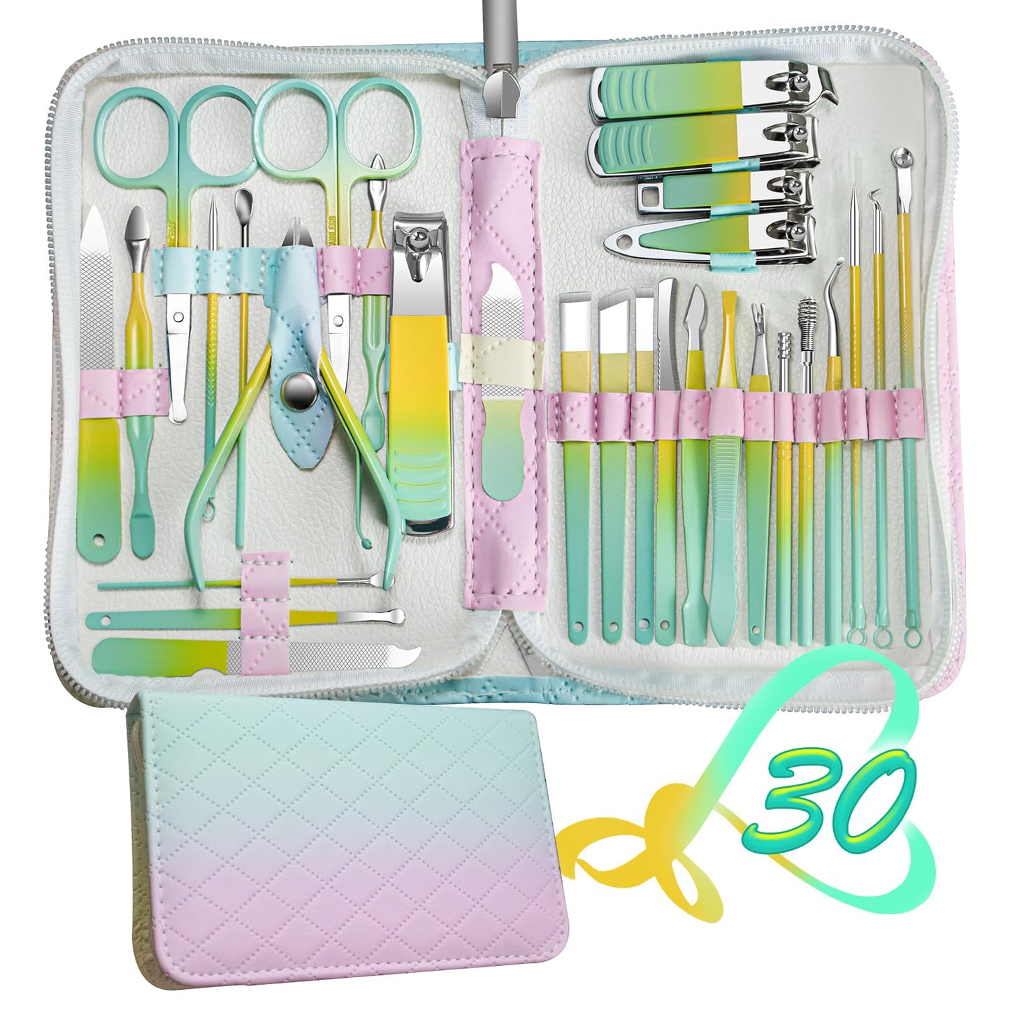 Manicure Set 30 in 1 Nail Clippers Set,Nail Manicure Kit for Women,RedFlow Toenail Clippers,Pedicure Kit,Pedicure Tools,Suitable for Travel Manicure Tools,Toe Nail Kit,Nail Care Kit(Yellow Green)