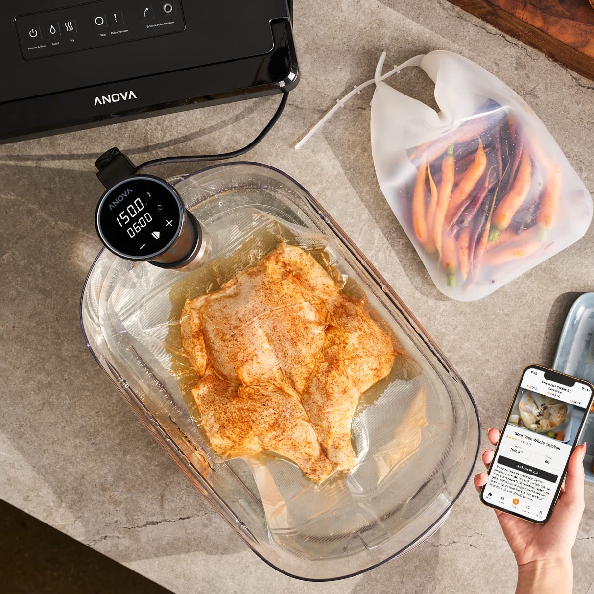 Anova Culinary Sous Vide Precision Cooker 3.0 (WiFi), 1100 Watts & Precision Vacuum Sealer Bags (Pre-cut),Clear