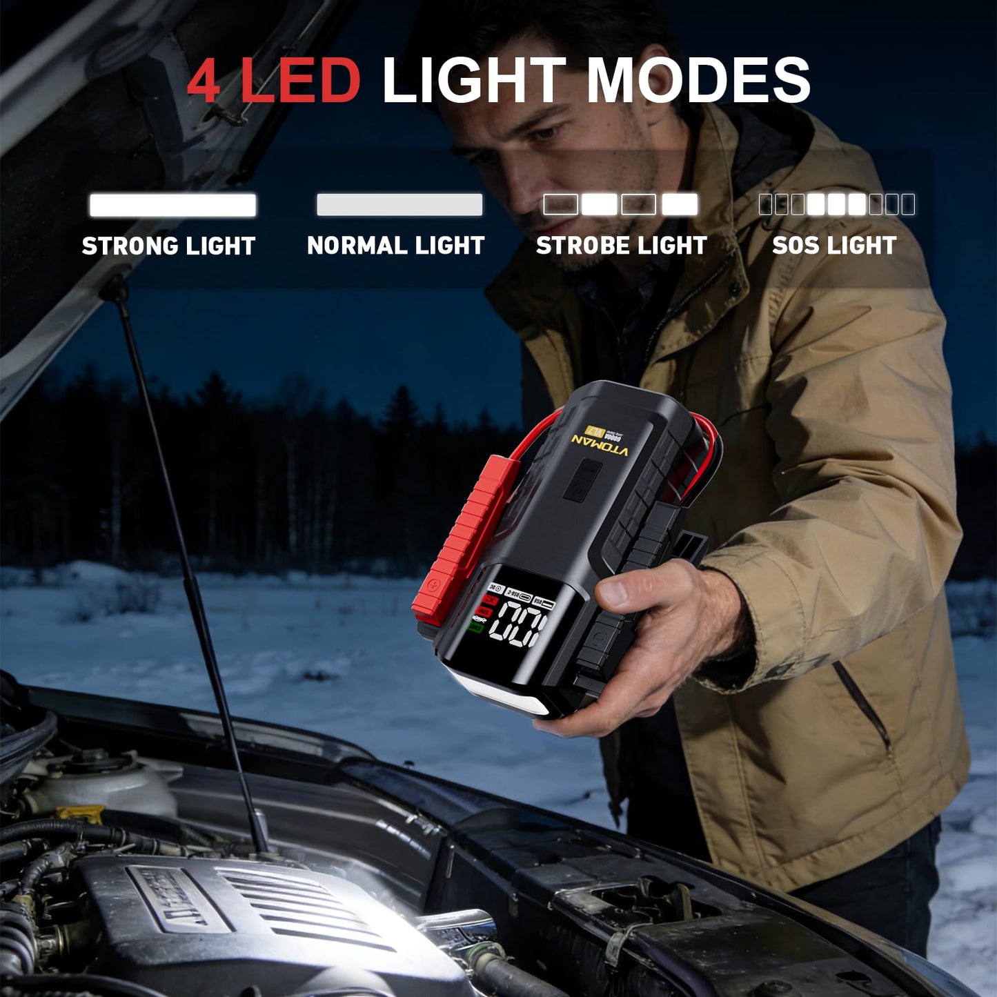 VTOMAN VL7 6000A Jump Starter Upgraded with LiFePO4 Battery,24000mAh Portable Car Battery Booster (All Gas/10L Diesel),12V Jump Box Power Pack with USB-A,Type-C & DC Output,LED Light,EVA Bag
