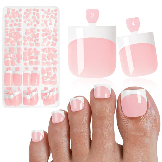 Bellelfin French Press On Toenails For Women with Nail Adhesive Tabs, 150 Pcs White French Tip Toe Nail Press Ons, Short Square Toenail Press On, 15 Sizes Full Cover Acrylic Fake Toe Nails