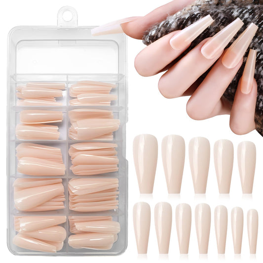 Lifextol 120pc Coffin Press on Nails Medium Length Colored Long Ballerina Nude Fake Nails Full Cover Acrylic Tips False Artificial Fingernails Presson Nails for Women Girls
