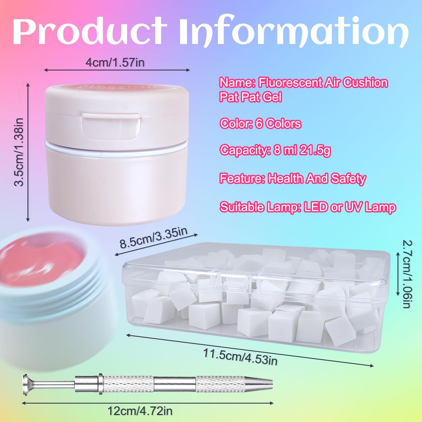 MKNZOME Neon Patting Gel Polish, 6 Color Bright Fluorescent Cushion Gradient Solid Aura Pat Painting Gel Set with Ombre Nail Sponge for DIY Beginner Design Salon Home Soak Off UV, D