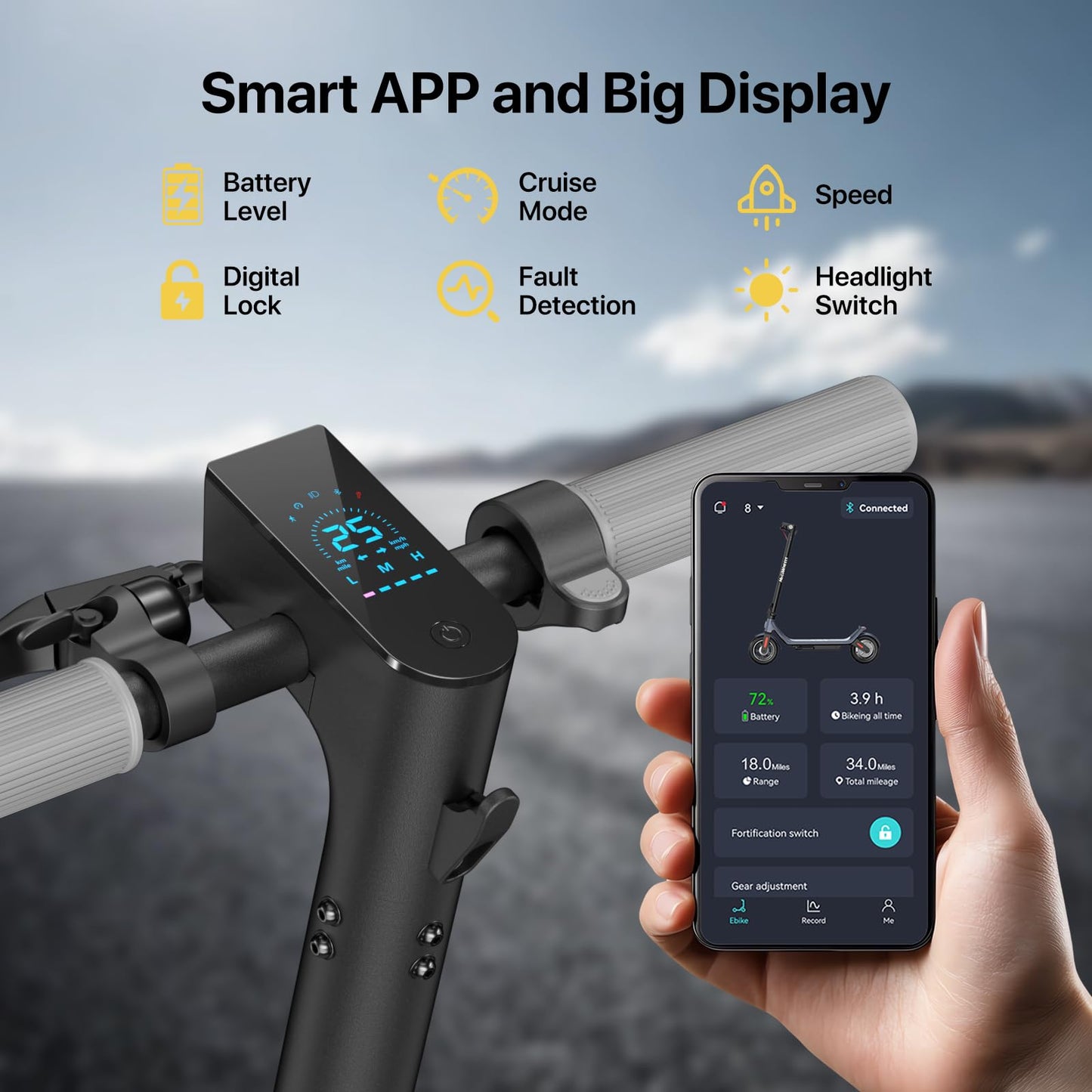 MEGAWHEELS Electric Scooter,Electric Scooter Adults,10in Pneumatic Tires,350W Motor,19 Miles Range,E Scooter with Smart APP Control for Commuting, Outdoor, Short Travel UL2272