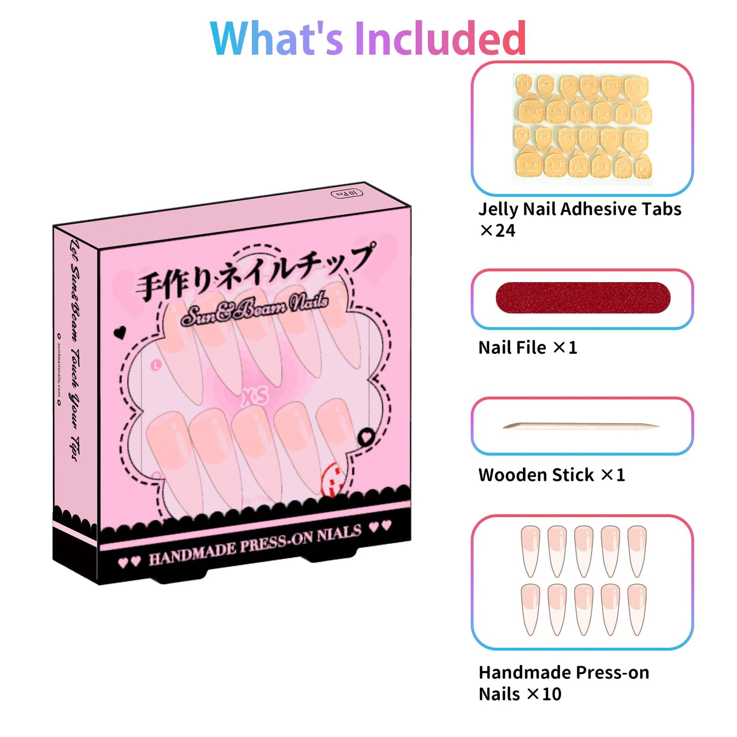 Sun&Beam Nails Handmade Press-on Long Coffin Ballerina Red Blue Hand-Painted Summer Glam Design Fashion False Nail Tips 10 Pcs Set (#270 M)