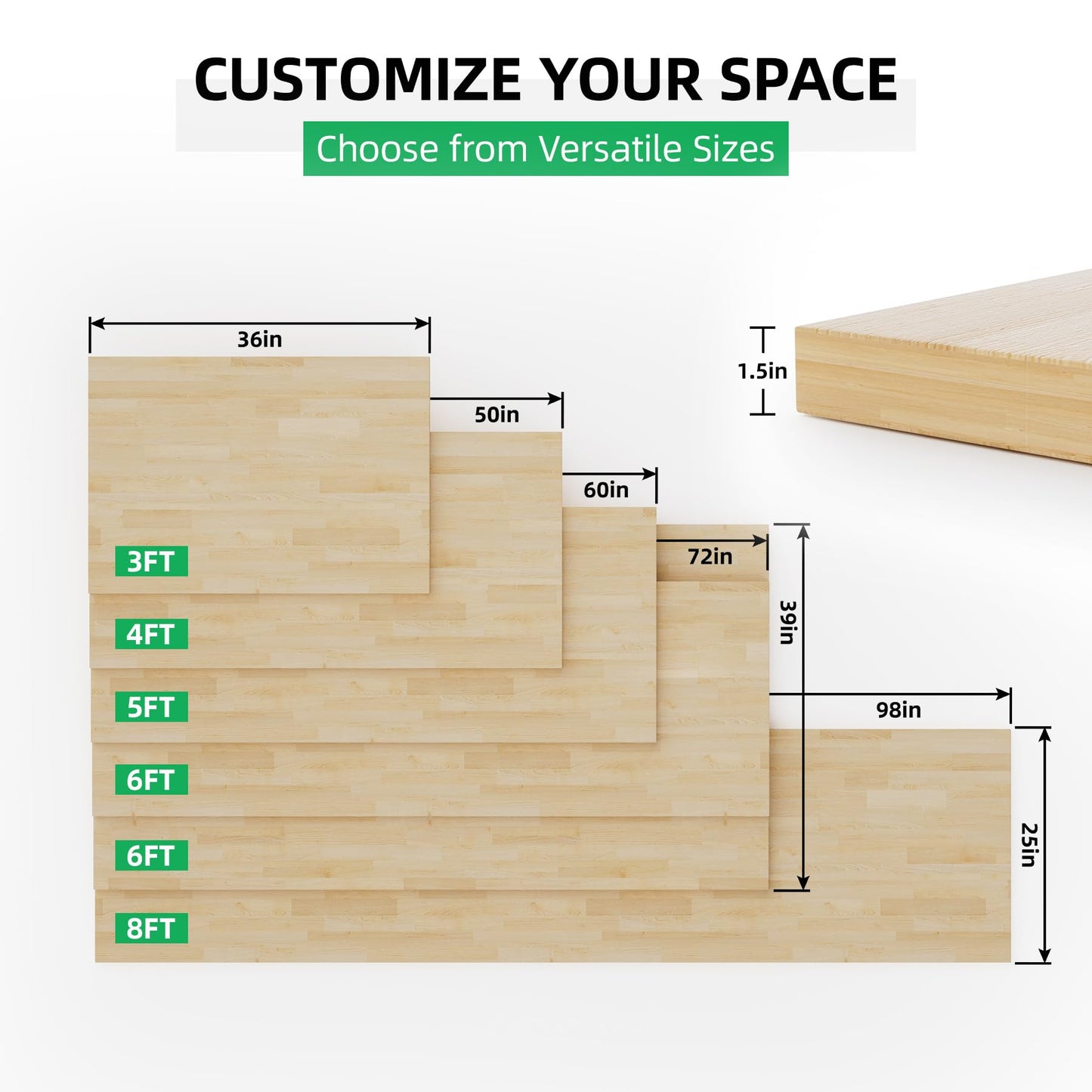 Butcher Block Countertop Wood Tabletop - Premium 6ft Solid Hardwood Plank for DIY Kitchen Island, Countertop, Coffee Bar and Desk with Natural Unfinished Birch Finish, 72"x25"x1.5"