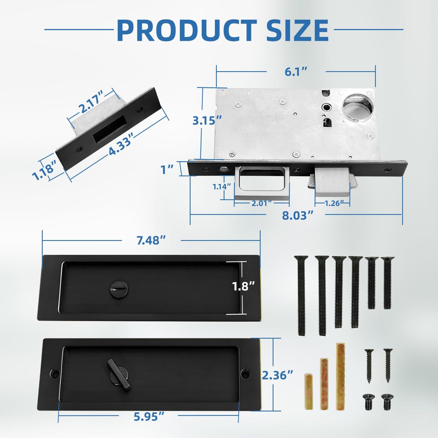 youthua Modern Pocket Door Hardware Set - Privacy Lock with Finger Flush Pulls & Soft Close, for Sliding Barn Doors, Pocket Doors, Bedroom (Black, Privacy Lock)