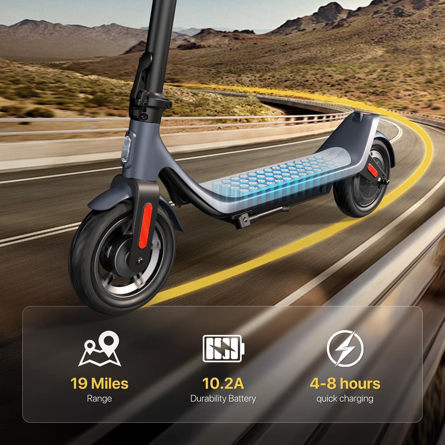MEGAWHEELS Electric Scooter,Electric Scooter Adults,10in Pneumatic Tires,350W Motor,19 Miles Range,E Scooter with Smart APP Control for Commuting, Outdoor, Short Travel UL2272