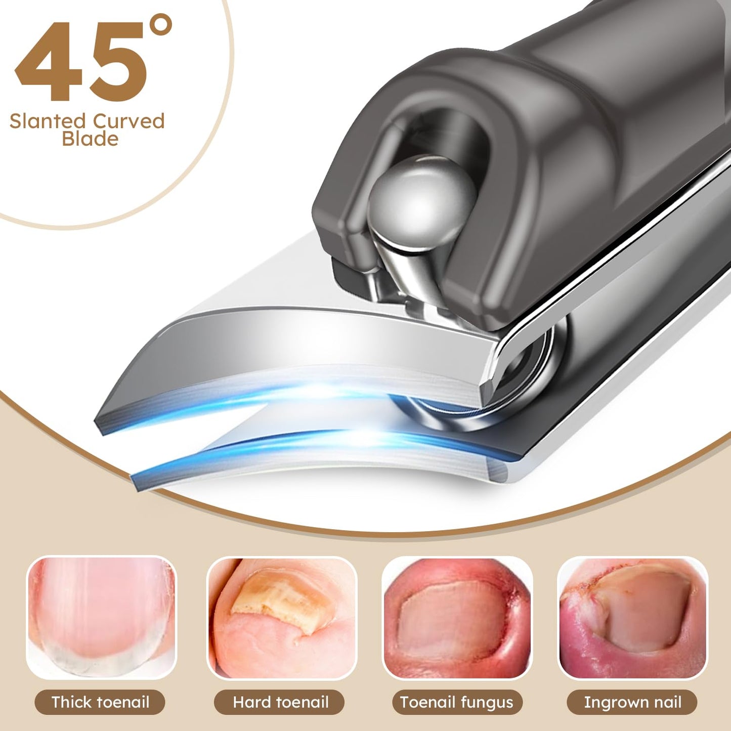 Professional Toenail Clippers for Thick Nails for Seniors,Large Angled Head Toe Nail Clippers with Wide Opening Catcher, Eagle Beak Nail Clippers for Ingrown Toenail,Slanted Nail Cutters for Men Women