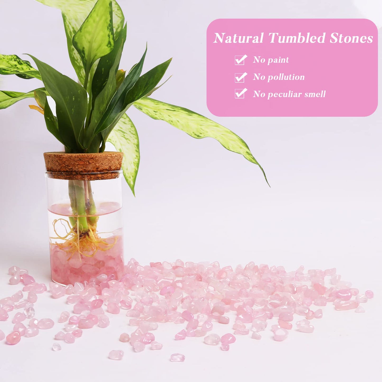 QICQDRAM Dyeing Rose Quartz Crystal Chips Bulk 0.9 Lb/405g Crystal Tumbled Stone Decorative Pebbles for Home Decoration & Fish Turtle Tank, Vase Filler, Plants Decor
