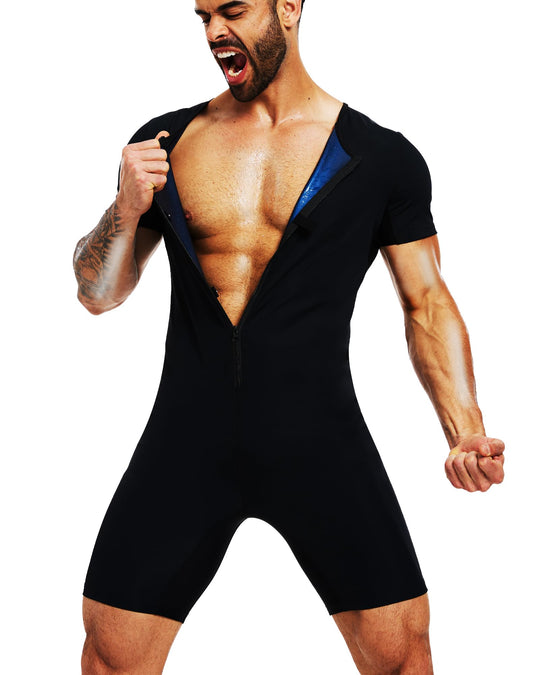 BXVX Sauna Suit for Men Full Body 4 in 1 Slimming Waist Trainer Sweat Veat Shirt Shorts Jumpsuit for Working Out S