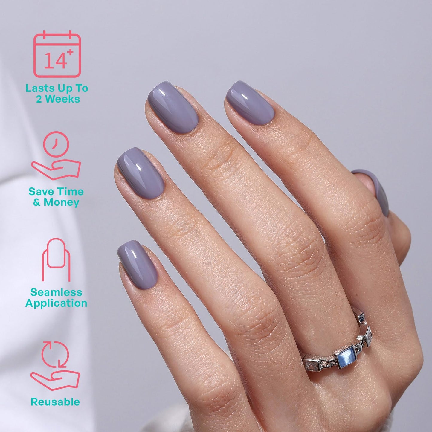 Cool Lavender Grey Press On Nails Square - GJZEZ Soft Gel Lilac Orchid Color Glossy Nail Press Ons Medium Fake Nail, Opaque Reusable Stick On Nail, 16 Sizes - 32Pcs, Glue On Nails, Fog Purple