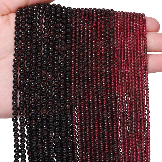 Songxi 90pcs 4mm Red Garnet Natural Round Stone Beads for Jewelry Making, Smooth Loose Small Gemstone Beads for Bracelets Necklace, Chakra Stones with Energy Power