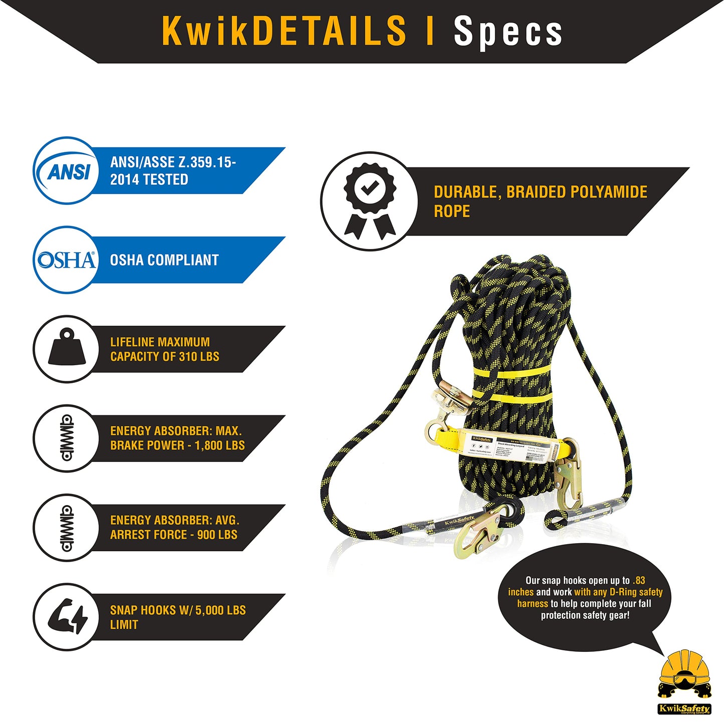 KwikSafety - Charlotte, NC - GATOR [COMBO] Temporary Reusable Roof Anchor + 50’ Vertical Lifeline Rope Assembly ANSI Tested OSHA Compliant PPE Fall Protection System D Ring Fall Arrest Equipment