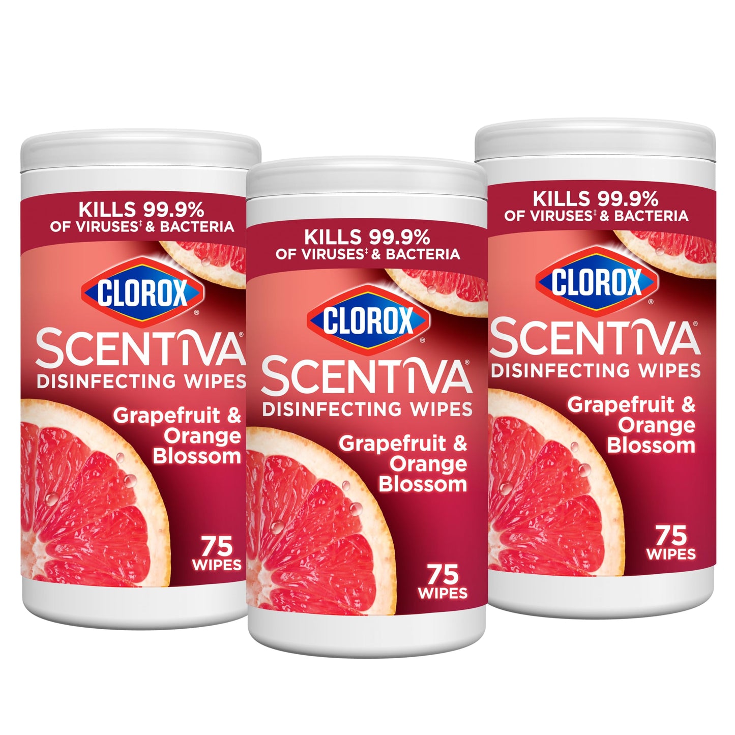Clorox Scentiva Disinfecting Wipes, Grapefruit and Orange Blossom, 75 Count Each (Pack May vary) (Pack of 3)