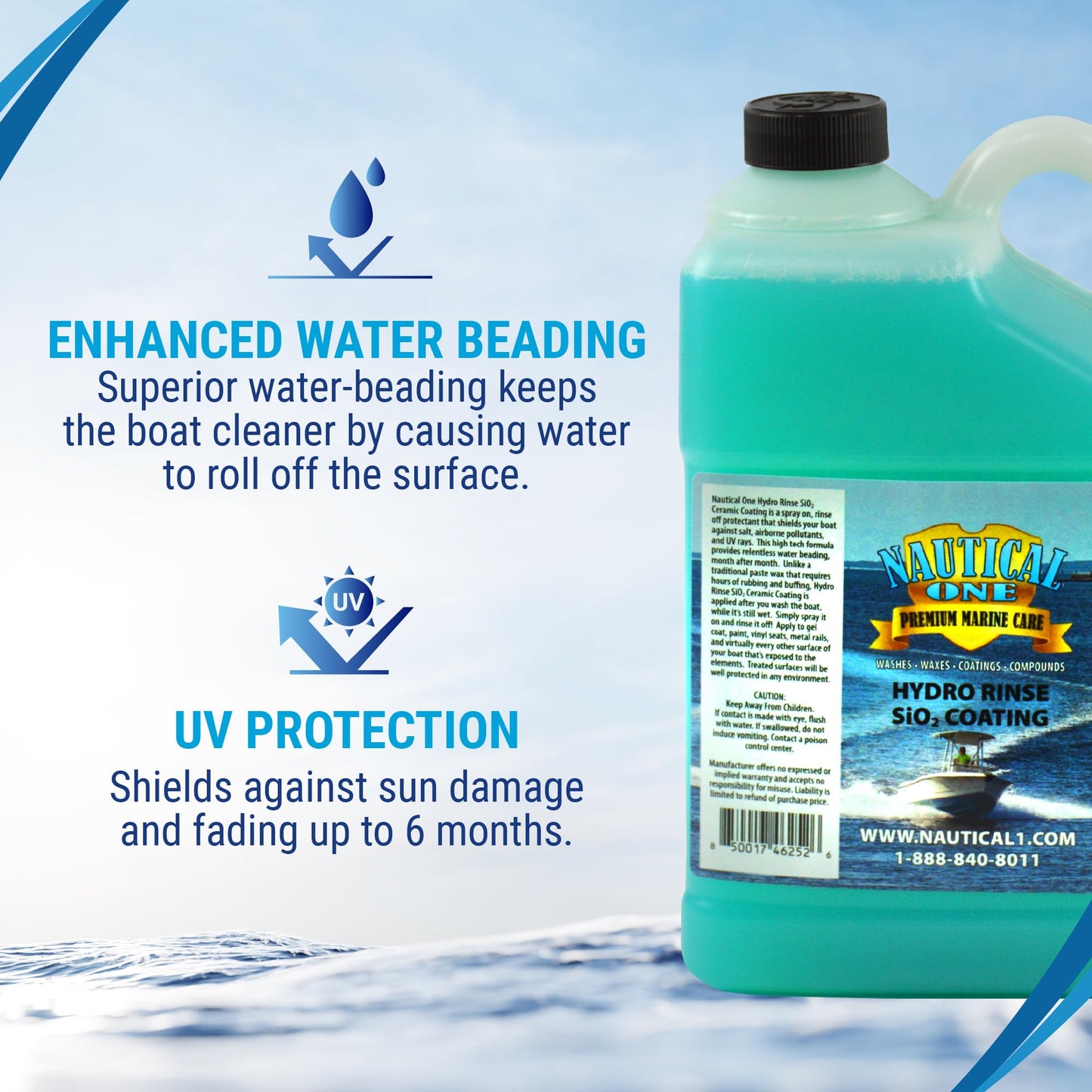 Nautical One - Hydro Rinse SiO2 Coating - Easy Spray-On Ceramic Boat Protection - Incredible Shine & Protection (128 oz)