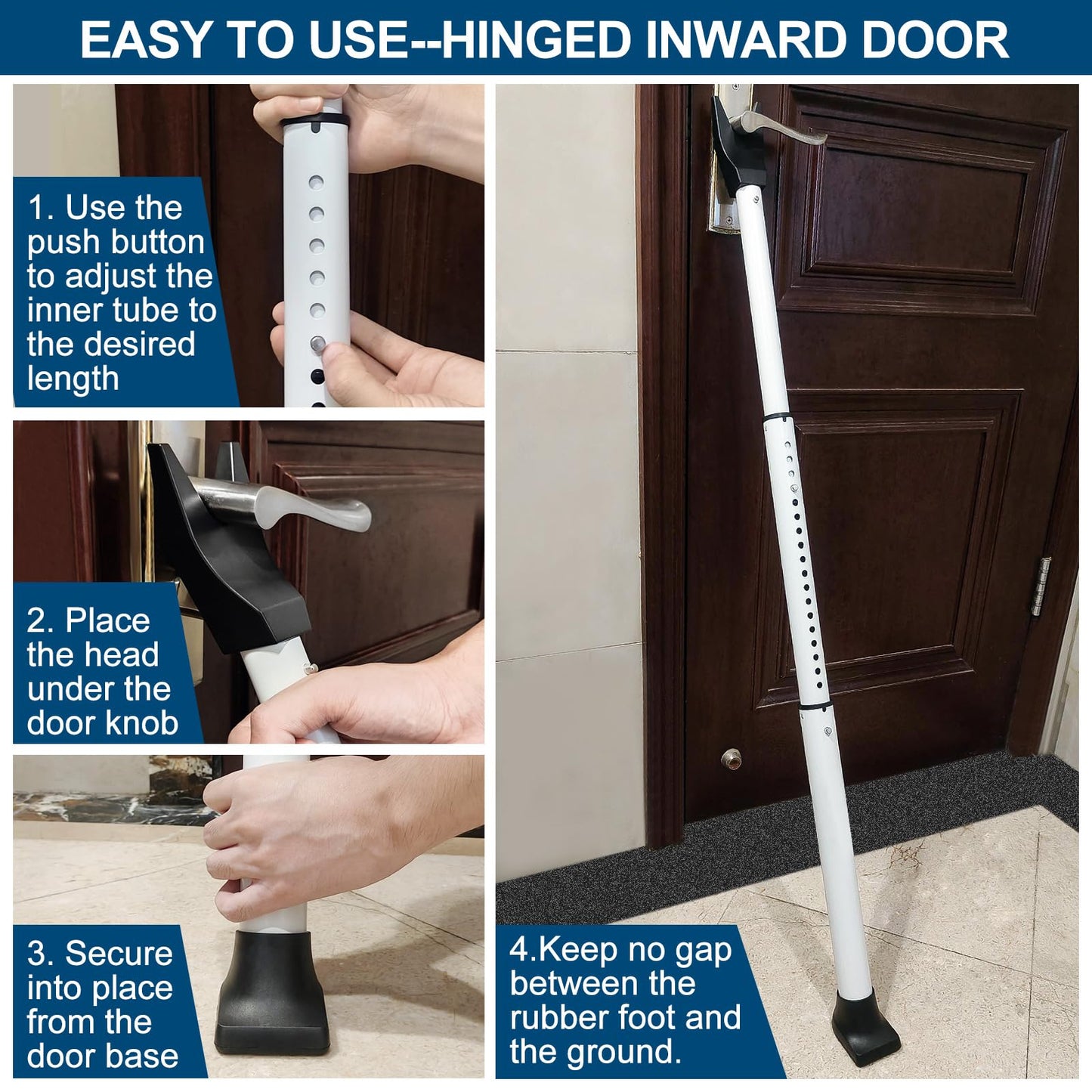 Rerishom Door Security Bar, Door Stoppers Security bar,Heavy Duty Door Lock Security Door Jammer Door Stopper for Apartment, Hotel Room,Screen Door Hardware, Gate Lock Bar, 2 Pack