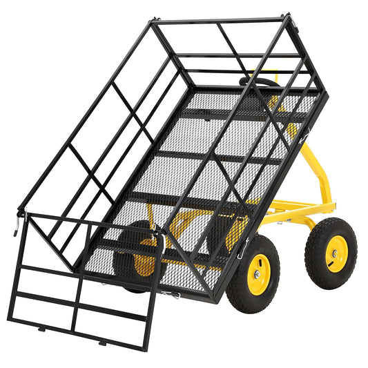 Heavy Duty 1500 Lbs Capacity Mesh Steel Garden Cart Folding Utility Wagon with Removable Sides, Garden Cart on Wheels for Gardening Soil, Tools, and Plant Transport