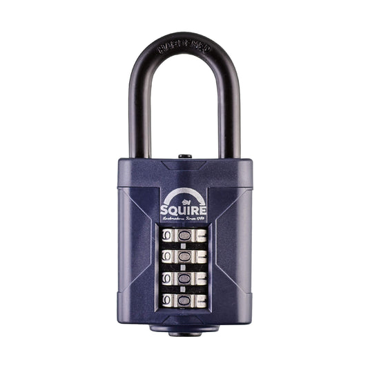 Squire Combination Padlock. Weatherproof Hardened Steel Shackle Recodable Padlock. (4 Wheel - 50mm Long Shackle (1.5"))