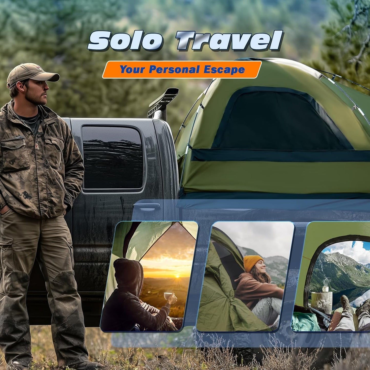Truck Bed Tent, Waterproof PU3000mm Pickup Truck Tent for Camping 5.0-5.4 Ft Bed, 2-3 Person Sleeping Truck Tent, Portable for Car Camping