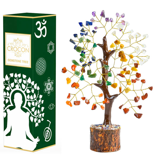 Crocon® 7 Chakra Crystal Tree of Life, Unique Gifts for Women, Meditation, Office Desk Decor, Healing Crystals Tree Gift for Women | House Warming Gift New Home Decoration Present Sister Mom Grandma