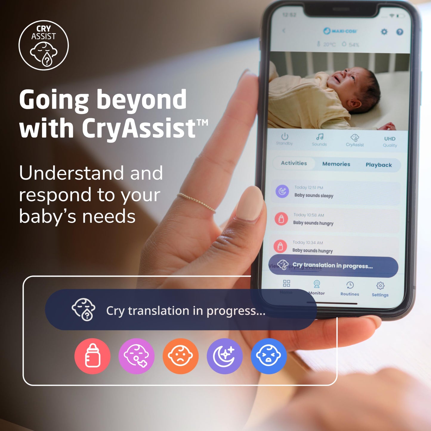 Maxi-Cosi See Pro 360 Baby Monitor with CryAssist™ AI Cry Translation, 2K HD camera with PTZ, Secure Non Wi-Fi 5 inch parent unit, 10 hour battery, Soothing Lullabies, 2-way audio