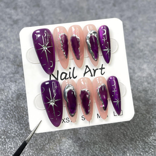 Handmade Press On Nails Short Almond White Homemade Press On Nails French Tip With 3D Design Fake Nail Art For Women M