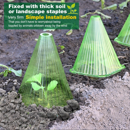 Fshow Garden Cloches,20 Pack Reusable Plant Bell Cover,Bell Jar Cloches for Protection Against Sun, Frost, Snails Etc. (Green)