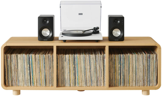 Crosley Furniture Zoe Large Modern Media Console and Record Player Stand with Storage for Vinyl Records, Ash