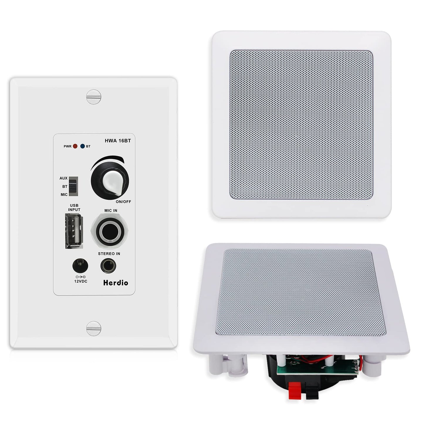 Herdio 5.25 Inch Bluetooth Ceiling Speakers with Wall Mount Control Amplifier Receiver System for Home Living Room Bedroom Bathroom Office (A Pair)
