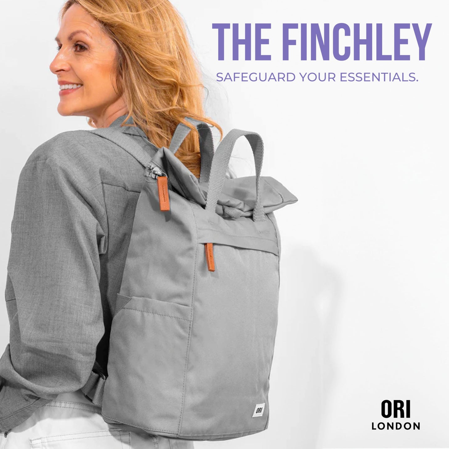 ORI LONDON Travel Backpack - Large Water-Resistant Nylon Rolltop Laptop Backpack for Men & Women - The Finchley - Burnt Blue