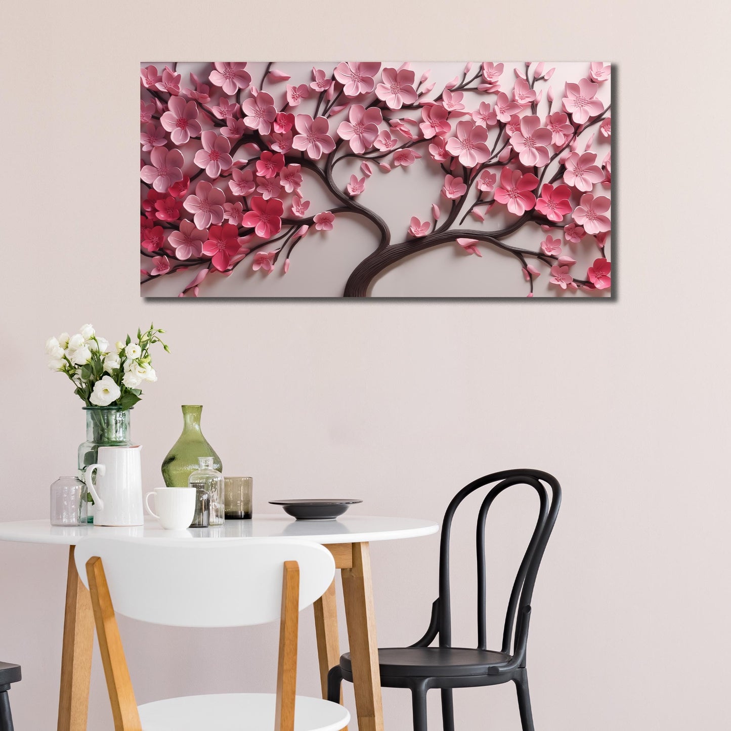 CPKATMT Flower Canvas Wall Art for Living Room Tree Pictures Wall Decor for Bedroom Pink Wall Art for Office Women Size 20 x 40 Inch