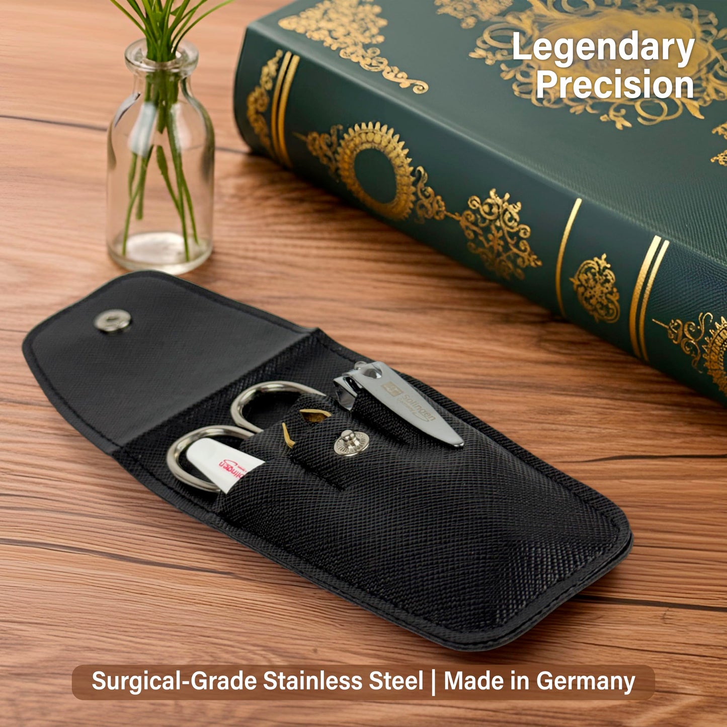 Solingen Manicure & Pedicure Set, Men Women Finger and Toe Nail Clippers Set Professional Manicure Pedicure Kit, Stainless Stell, Eyebrow Tweezers, Scissors, Sapphire Nail File with Travel Case