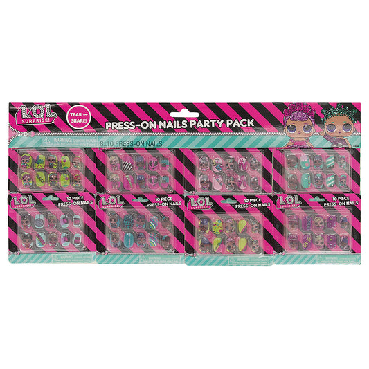 Taste Beauty LOL Surprise Faux-Nail Party Set for Kids, Tear-and-Share Set, 80 Faux Nails